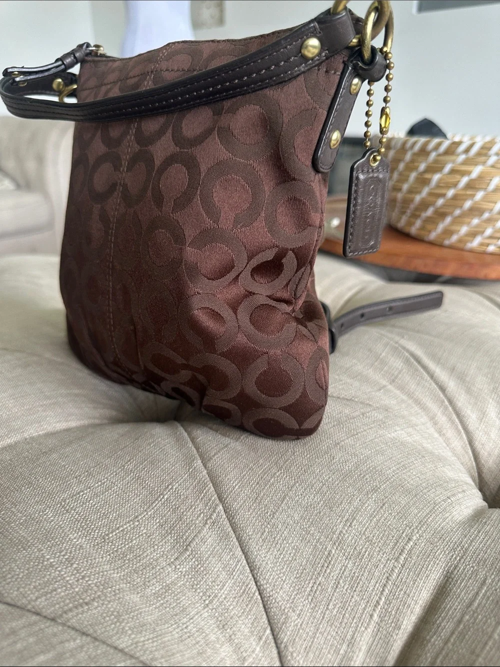 Coach Chocolate Signature Jacquard Shoulder Bag